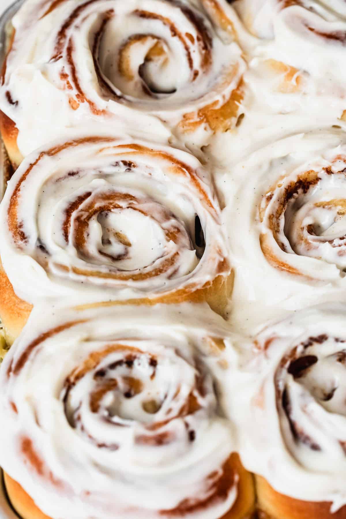 Rows of small batch cinnamon rolls.