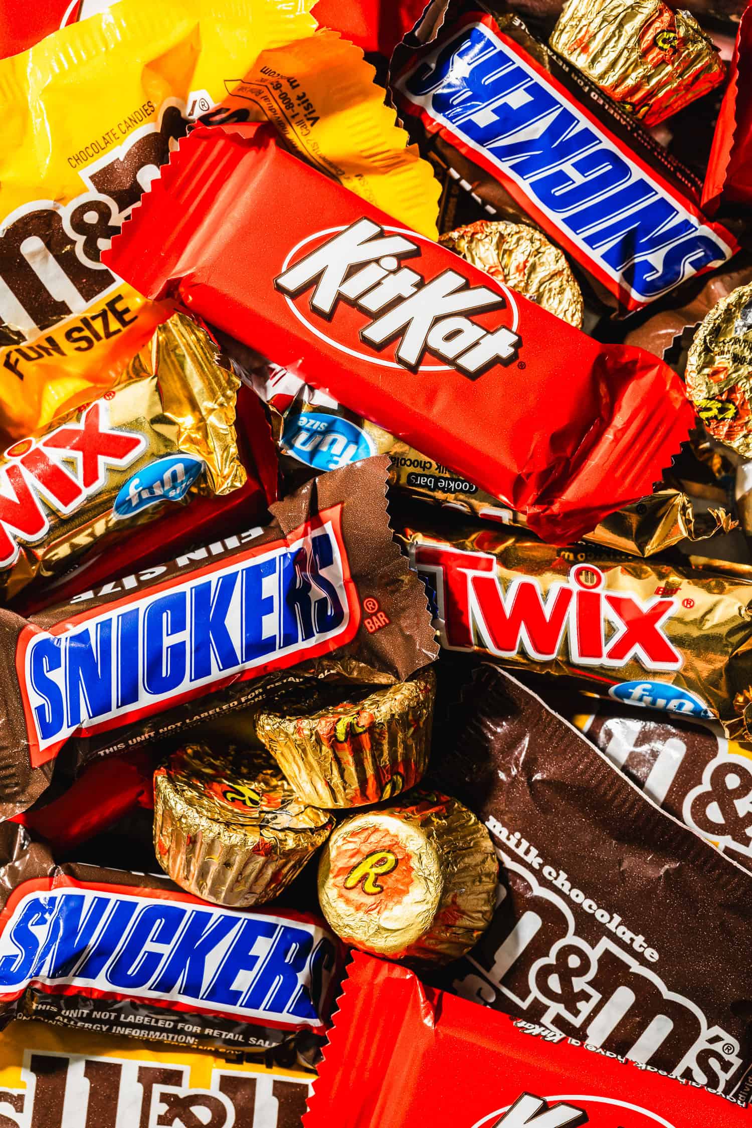 Piles of chocolate bars.